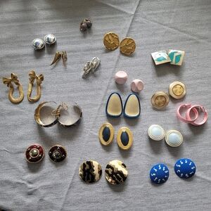 Vintage clip on earring lot of 15 Plus 1 regular earring set